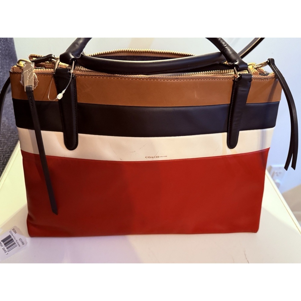 New Coach VTG Burough Bag Leather Bar Vermillion Stripe Design RARE $698